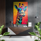 Happy Giraffe Brushed Aluminum Dibond Wall Art.